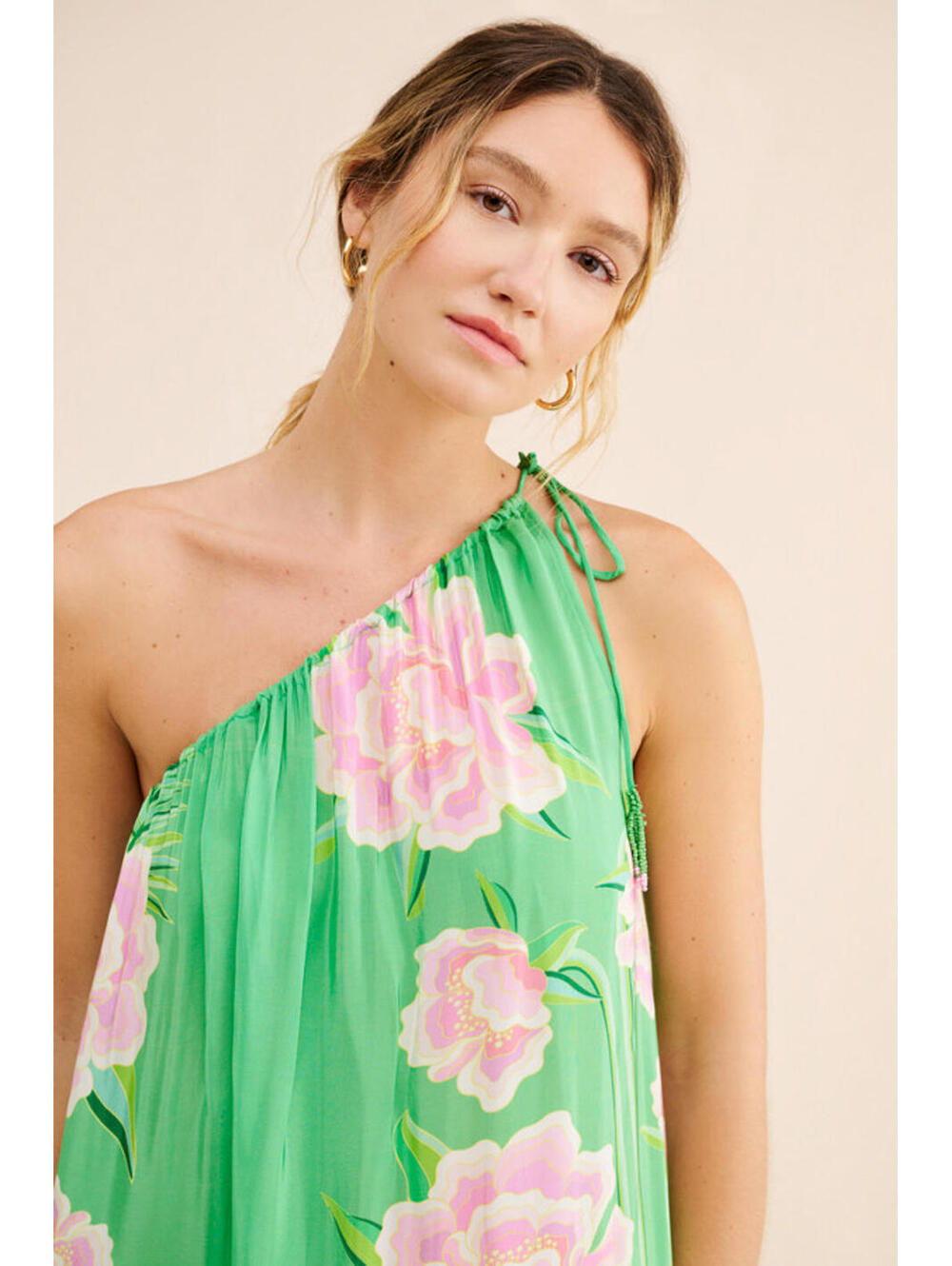 Farm Rio - Elegant Floral Satin Maxi Dress, Green & Pink, size S - Picture 3 of 11